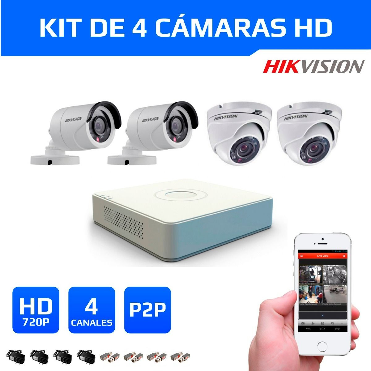 Kit 4 Seguridad HD Hikvision 720p – GR Soluciones